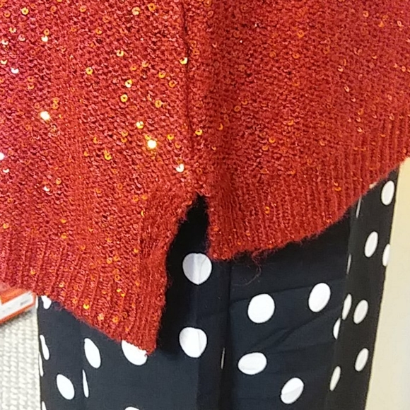 Anne Klein Red Crew Neck Sweater w Sequins Large - Picture 3 of 5